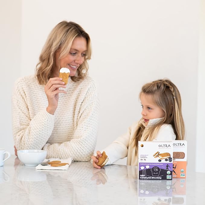 Olyra Organic Breakfast Biscuit Sandwiches | Greek Yogurt Blueberry | Kids Healthy Snacks, Low-Sugar, High Fiber | 4 Count (Pack of 1)