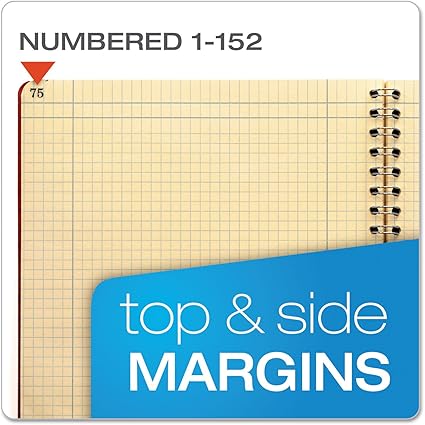Ampad Computation Book, 4x4 Quad Ruled, 76 Sheets, 11-3/4" x 9-1/4"