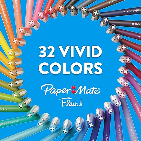 Paper Mate Flair Felt Tip Pens, Medium Point (0.7mm), Black, 12 Count