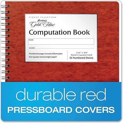 Ampad Computation Book, 4x4 Quad Ruled, 76 Sheets, 11-3/4" x 9-1/4"
