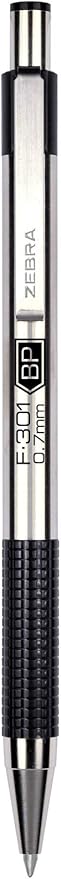 Zebra Pen F-301 Ballpoint Fine Point 0.7mm Stainless Steel Retractable Ballpoint 4-Pack – Easy-Glide Ink, Non-Slip Grip, Metal Clip, Refillable with F-Refill, Professional Design (27114)