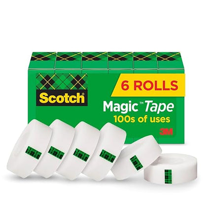 Scotch Magic Tape, Invisible, Back to School Supplies and College Essentials for Students and Teachers, 6 Rolls, 3/4 x 1000 Inches