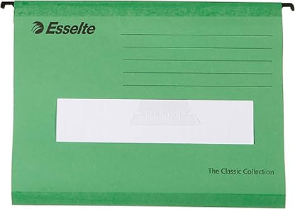 Esselte Classic Reinforced Suspension File, A4, Pack of 25, Tabs Included, Green, 90318
