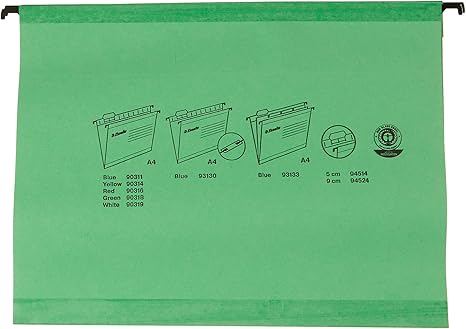 Esselte Classic Reinforced Suspension File, A4, Pack of 25, Tabs Included, Green, 90318