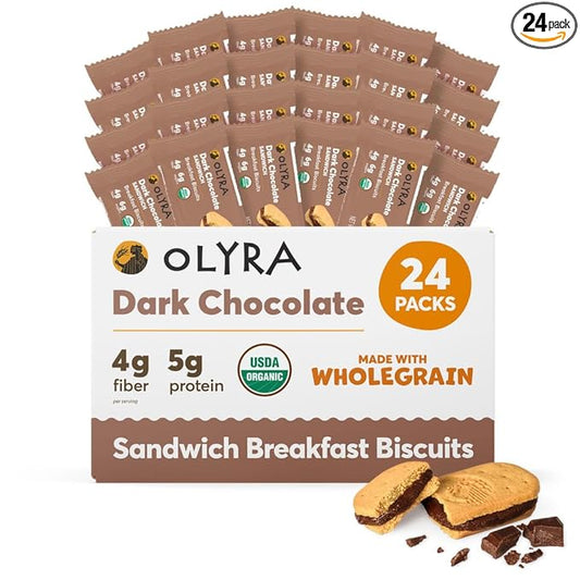 Olyra Dark Chocolate Sandwich Breakfast Biscuits, Healthy Snacks for Adults and Kids, Low Sugar, Organic Vegan Cookies, Office Snacks, USDA Certified, Non GMO 24 Packs