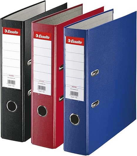 Esselte, Pack 3 A4 Lever Arch File, 550 Sheets Capacity, PP, Plastic Cover, Red, Blue and Black File Folders, 628327