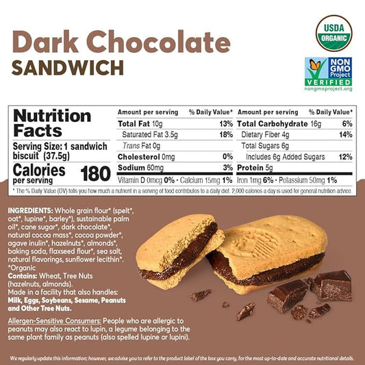 Olyra Dark Chocolate Sandwich Breakfast Biscuits, Healthy Snacks for Adults and Kids, Low Sugar, Organic Vegan Cookies, Office Snacks, USDA Certified, Non GMO 24 Packs