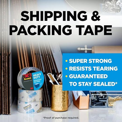 Scotch Heavy Duty Shipping Packing Tape, Clear, Shipping and Packaging Supplies, 1.88 in. x 54.6 yd., 1 Tape Roll