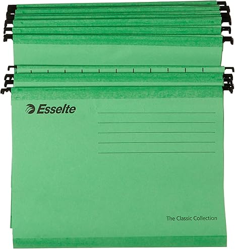 Esselte Classic Reinforced Suspension File, A4, Pack of 25, Tabs Included, Green, 90318