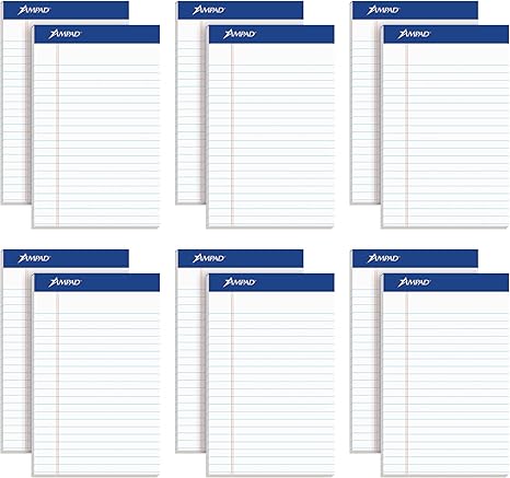 Ampad 5 x 8 Legal Pads, 12 Pack, Narrow Ruled, White Paper, 50 Sheets Per Writing Pad, American Pad & Paper, Made in USA (20-364)