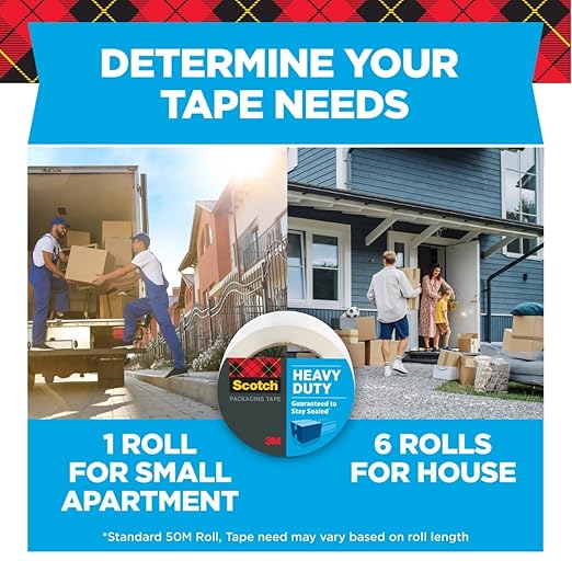 Scotch Heavy Duty Shipping Packing Tape, Clear, Shipping and Packaging Supplies, 1.88 in. x 54.6 yd., 1 Tape Roll