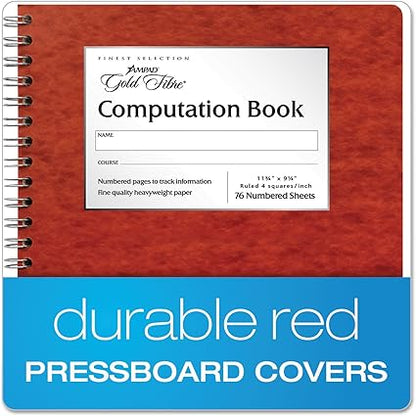 Ampad Computation Book, 4x4 Quad Ruled, 76 Sheets, 11-3/4" x 9-1/4"