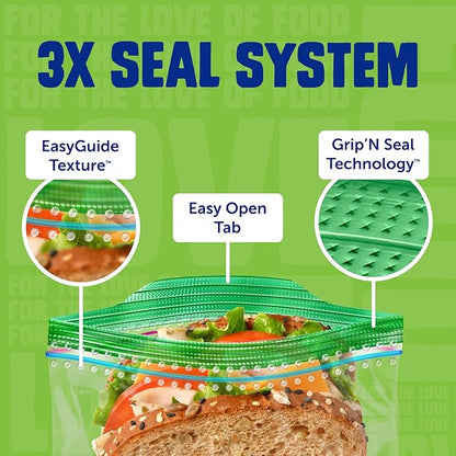 Ziploc Sandwich and Snack Bags with EasyGuide Texture, Plastic Storage Bags with Grip 'n Seal Technology, 105 Bags Total