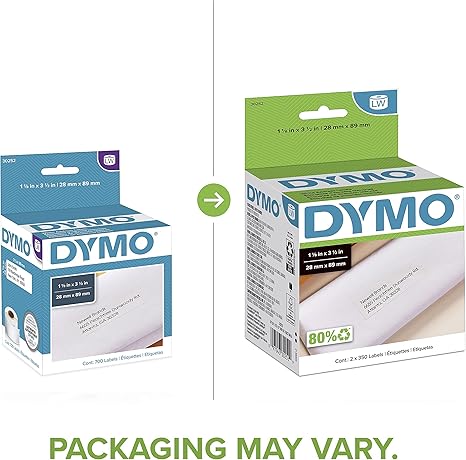 DYMO Authentic LW White Mailing Address Labels, DYMO Labels for LabelWriter Label Printers, 1-1/8" x 3-1/2", 2 Rolls of 350 (700 Total)