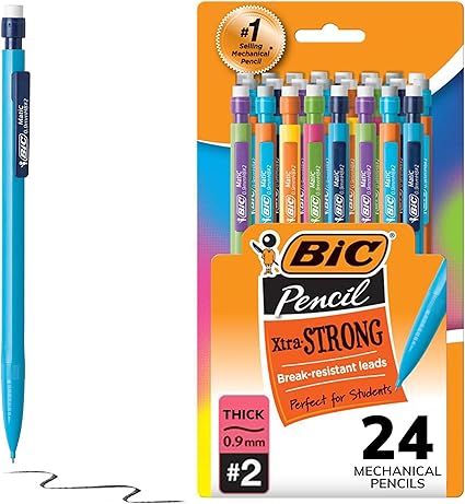 BIC Xtra Strong Mechanical Pencils with Erasers, Thick Point (0.9mm), 24-Count, Mechanical Pencils for School or Office Supplies